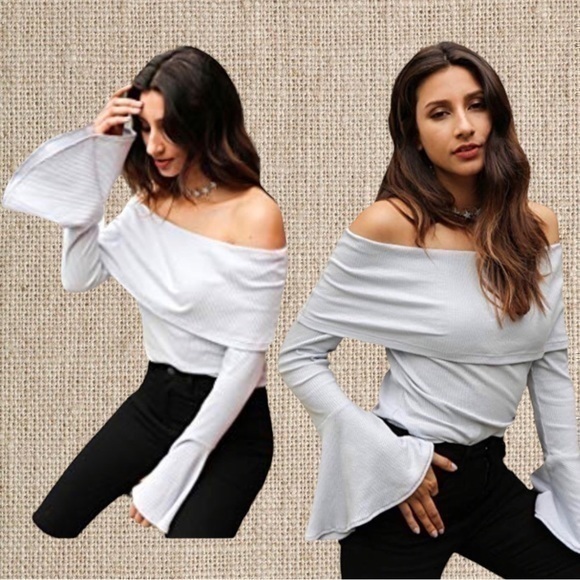 Lulus Tops - Off the shoulder sweater top bell sleeves